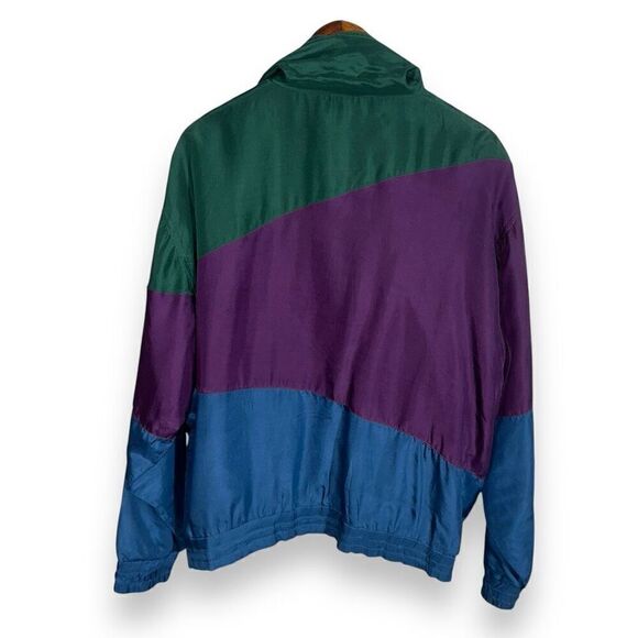 80s Athletic Works 100% Silk Colorblock Windbreaker Size M - Picture 9 of 9